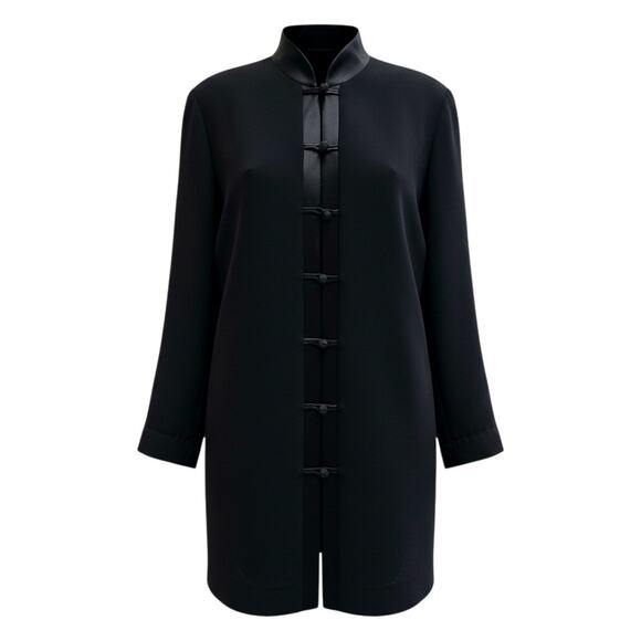 Jones New York Black Satin-Trim Jacket Blouse – Frog Closures – Size 16 - Picture 1 of 8